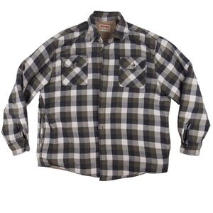 Wrangler Flannel Mens Sz L Sherpa Lined Jacket Green Plaid Quilted‎ lined Sleeve